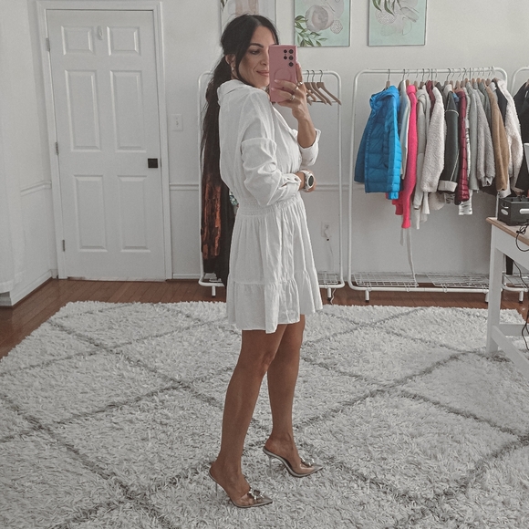 Zara White Linen Blend Long Sleeve Mini Dress New Size M - Picture 4 of 9